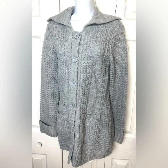 CAbi Sweaters Cabi 346 Wool Cardigan Sweater Gray Chunky